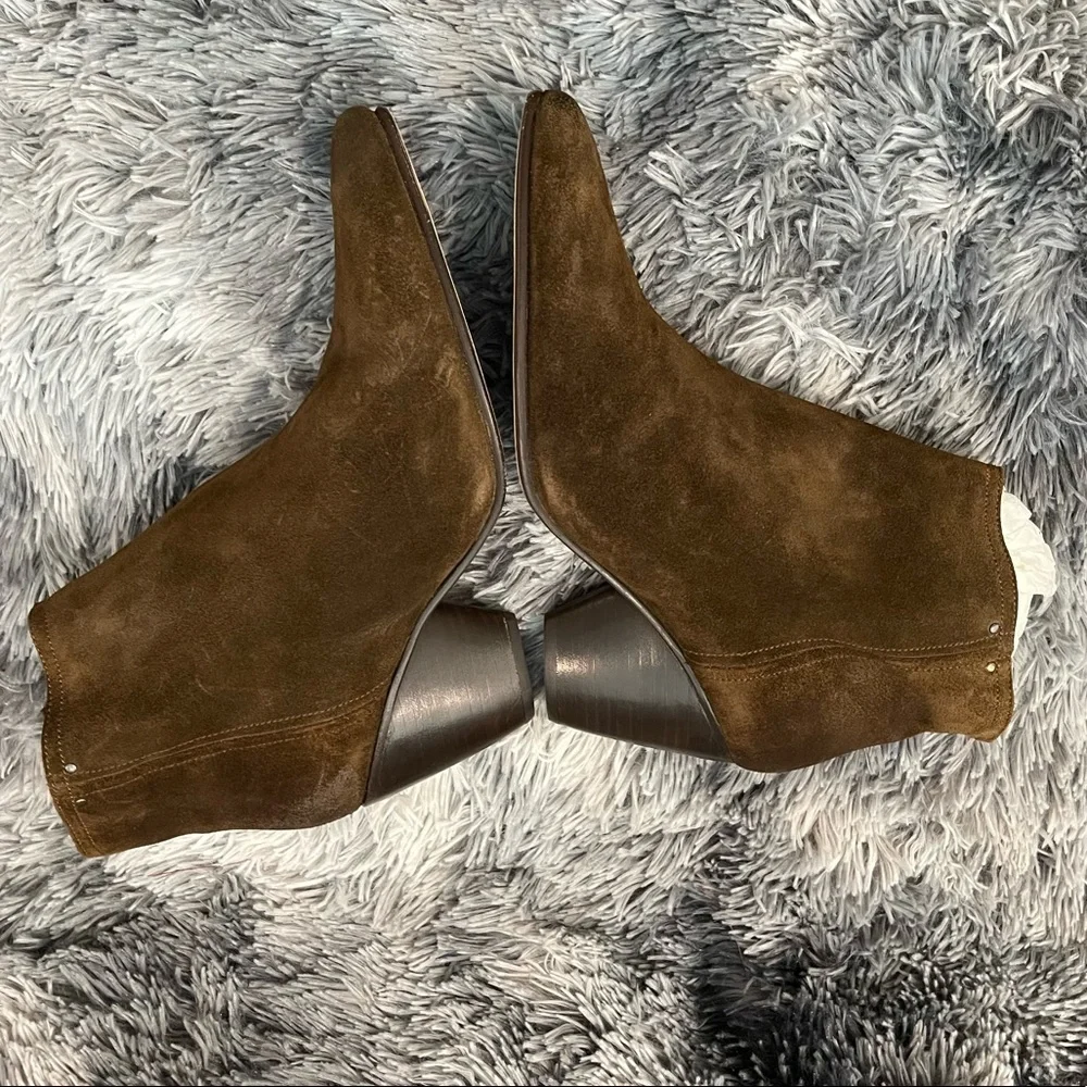 Olive Suede Ankle Boots with Side Zip - Women's